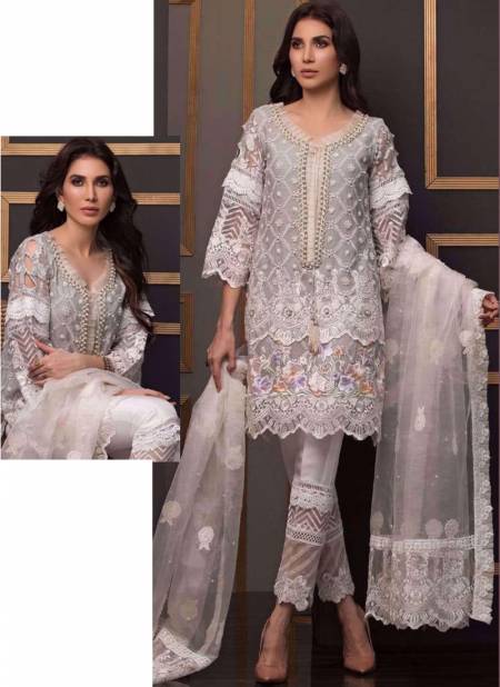 Off White Colour FEPIC C-1073 Latest Festive Wear Butterfly Net Embroidery With Hand work Pakistani Salwar Suits Collection C-1073 A